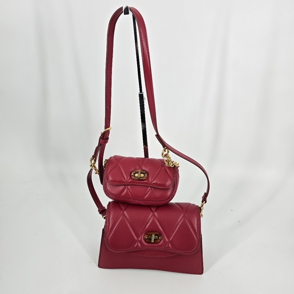 Charles & Keith NEW Red Quilted Crossbody Bag with Coin Case Pouch - Picture 2 of 14